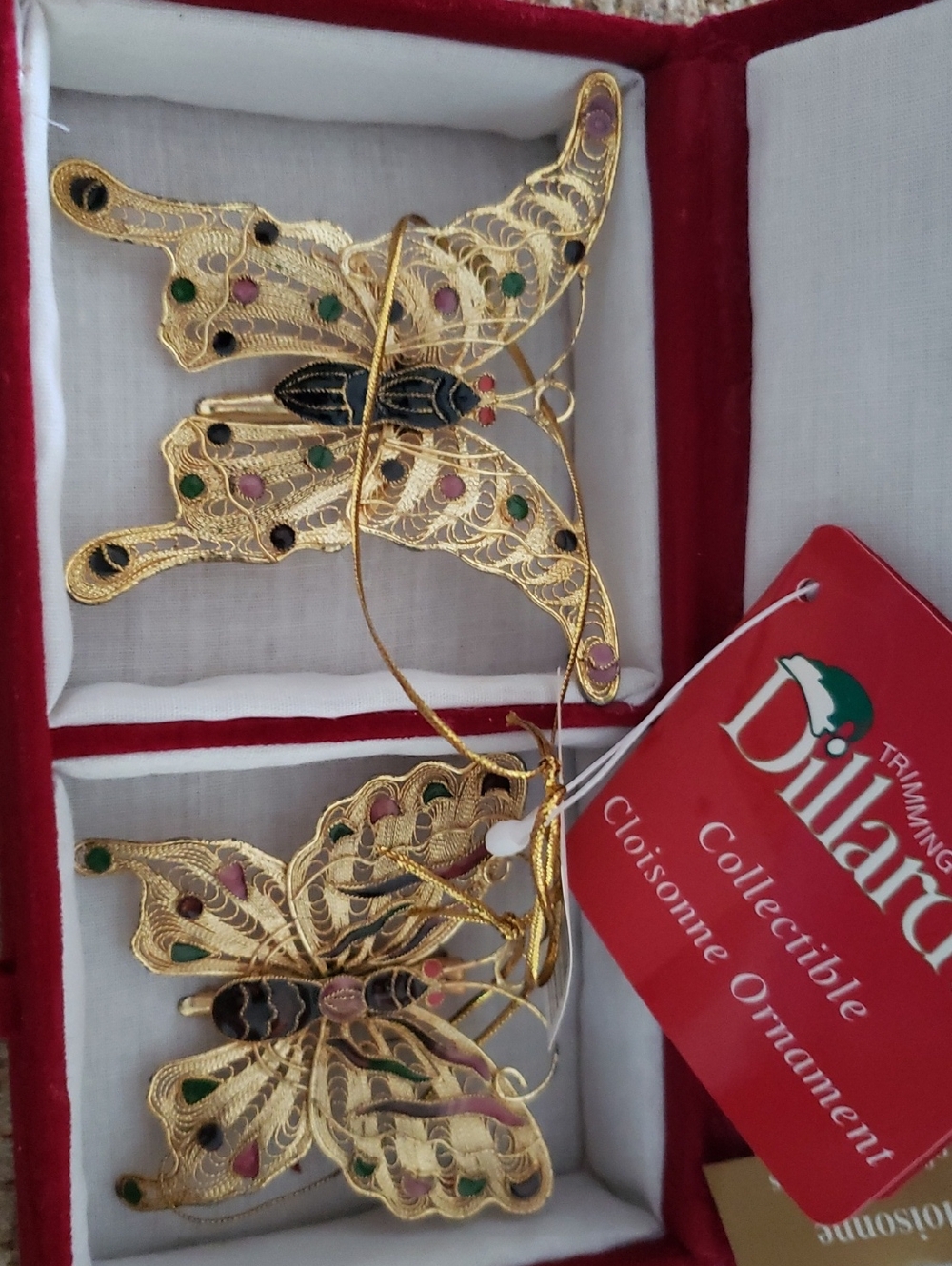 NWT-Dillards Gold Butterfly Cloisonne Ornaments (Set of 2) - Picture 4 of 6